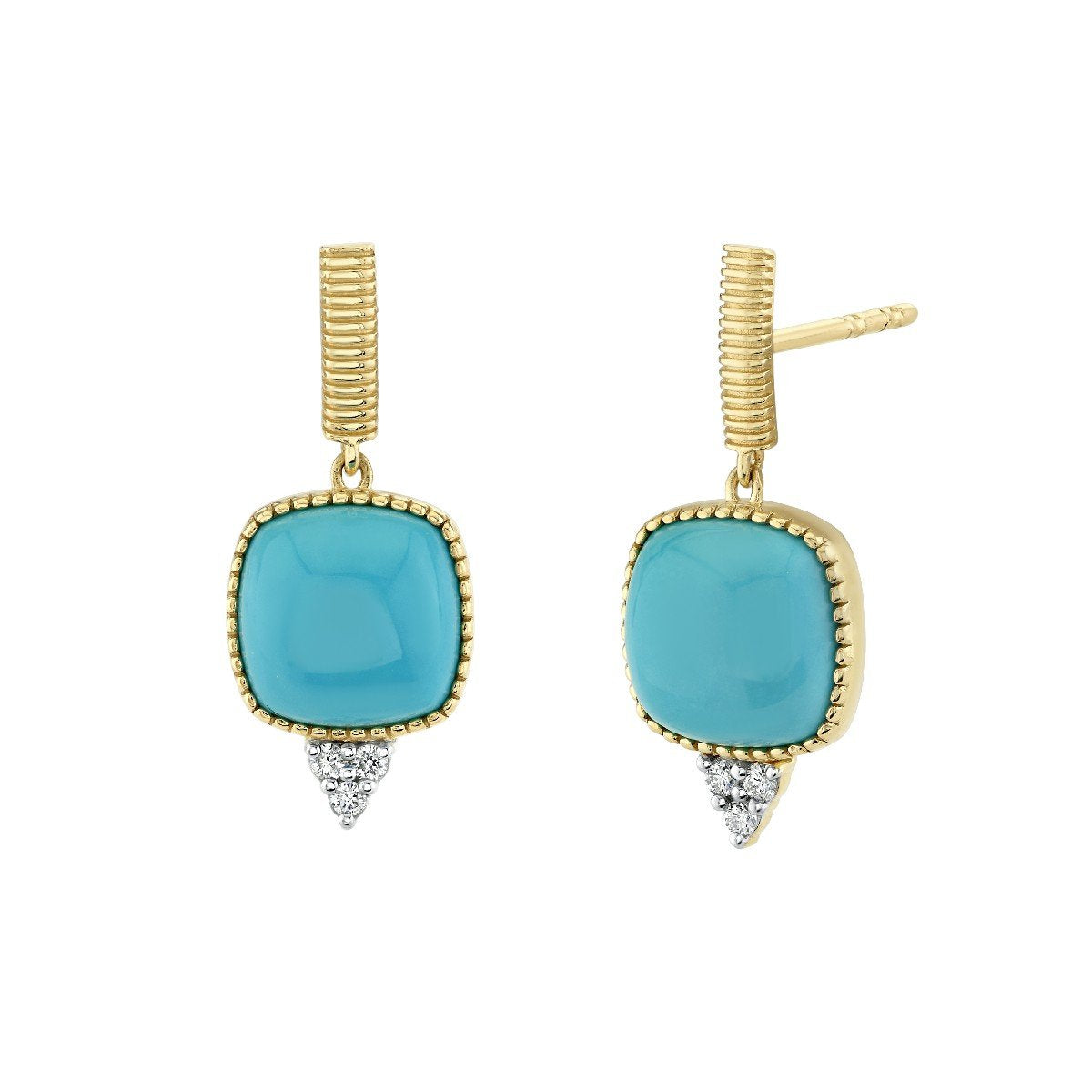 Turquoise Cushion Earrings With Diamonds
