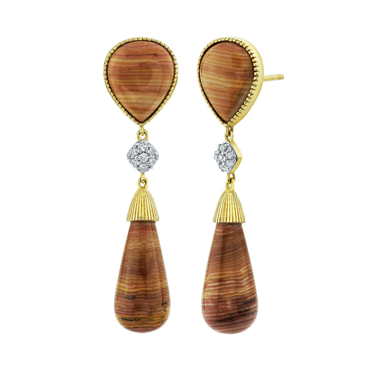 Wood Opal Biolette Drop Earrings