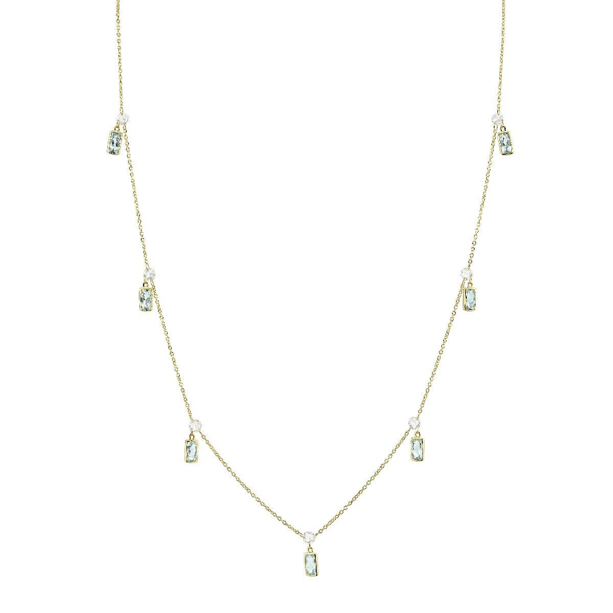 Rose Cut Diamond Chain With Hanging Bezel Set Sky Blue Topaz