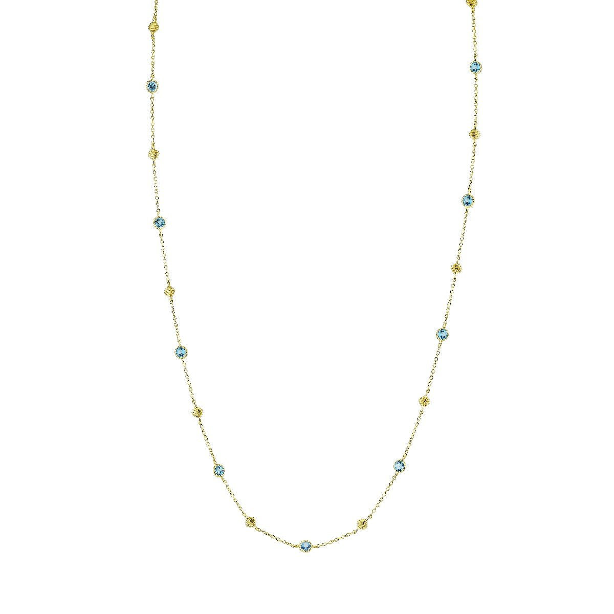 Bezel Set Swiss Blue Topaz Chain With Gold Strie Cushions