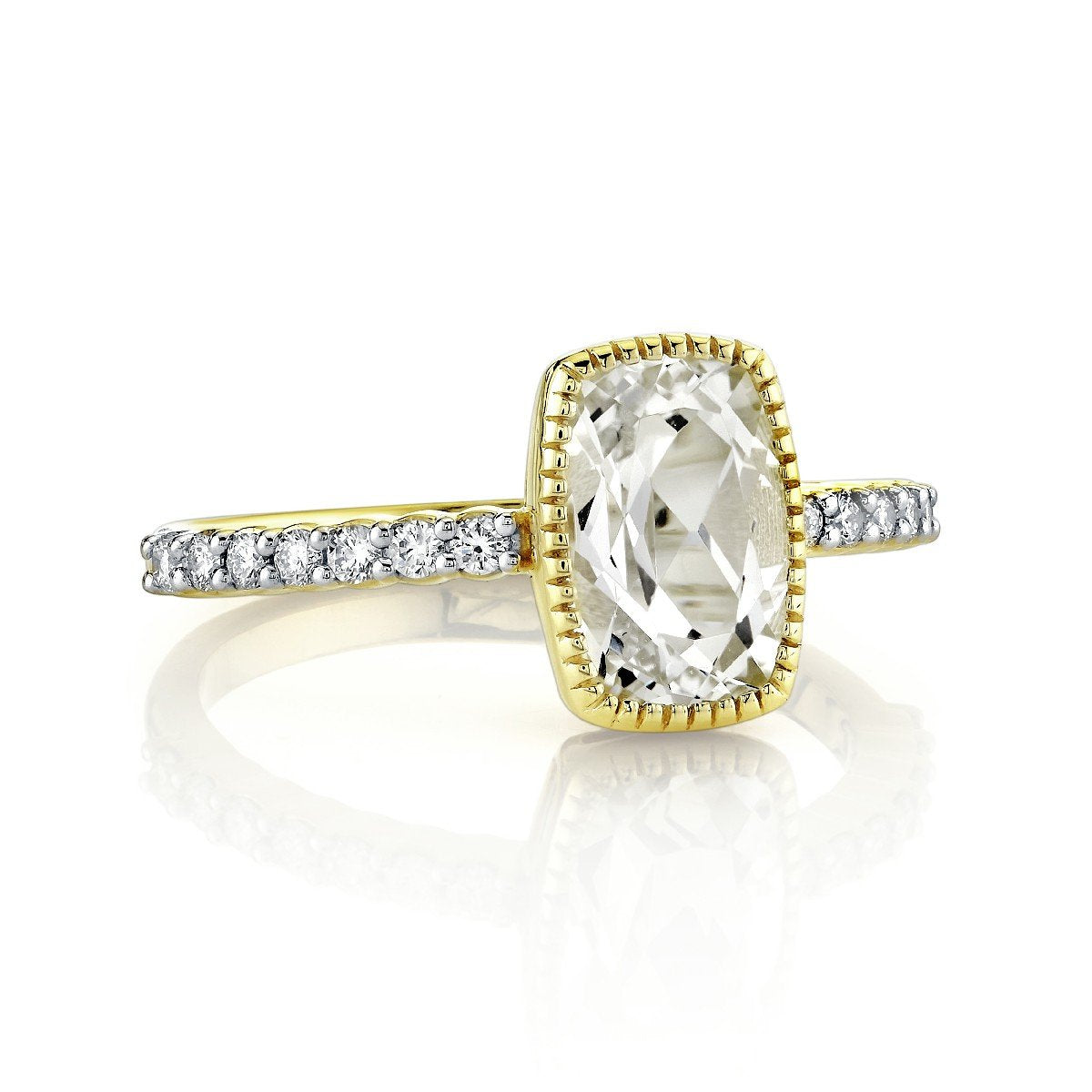 White Topaz Cushion Ring With Diamond Shank