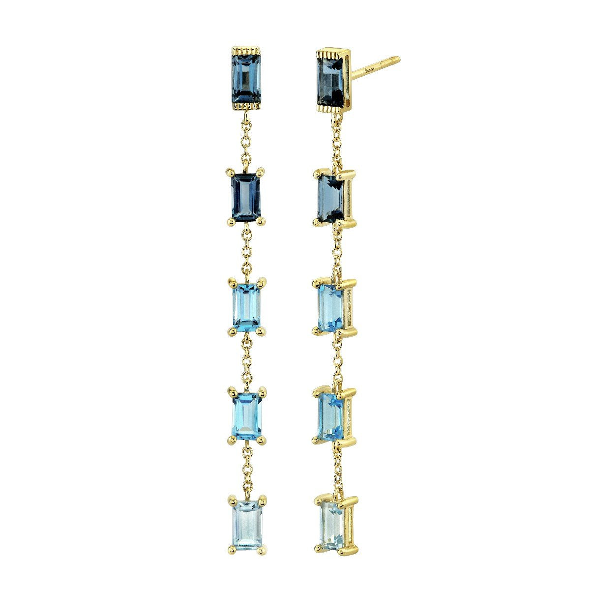Ombre Blue Topaz Baguette Drop Earrings