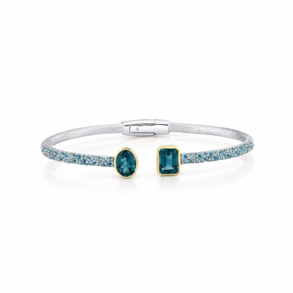 Swiss Blue Topaz Pave Stretch Bracelet With London Blue Topaz Ends