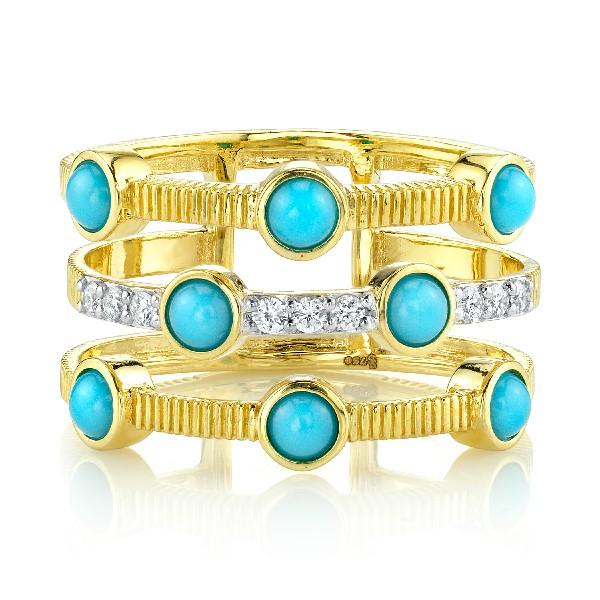 Triple Row Turquoise And Diamond Band