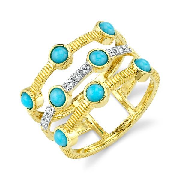 Triple Row Turquoise And Diamond Band