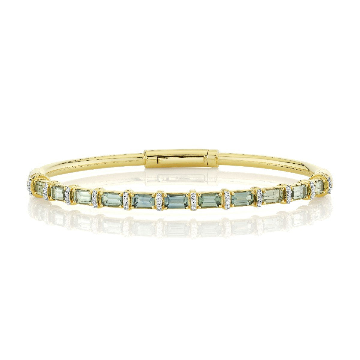 Emerald Cut Blue Green Sapphire Bracelet With Diamonds