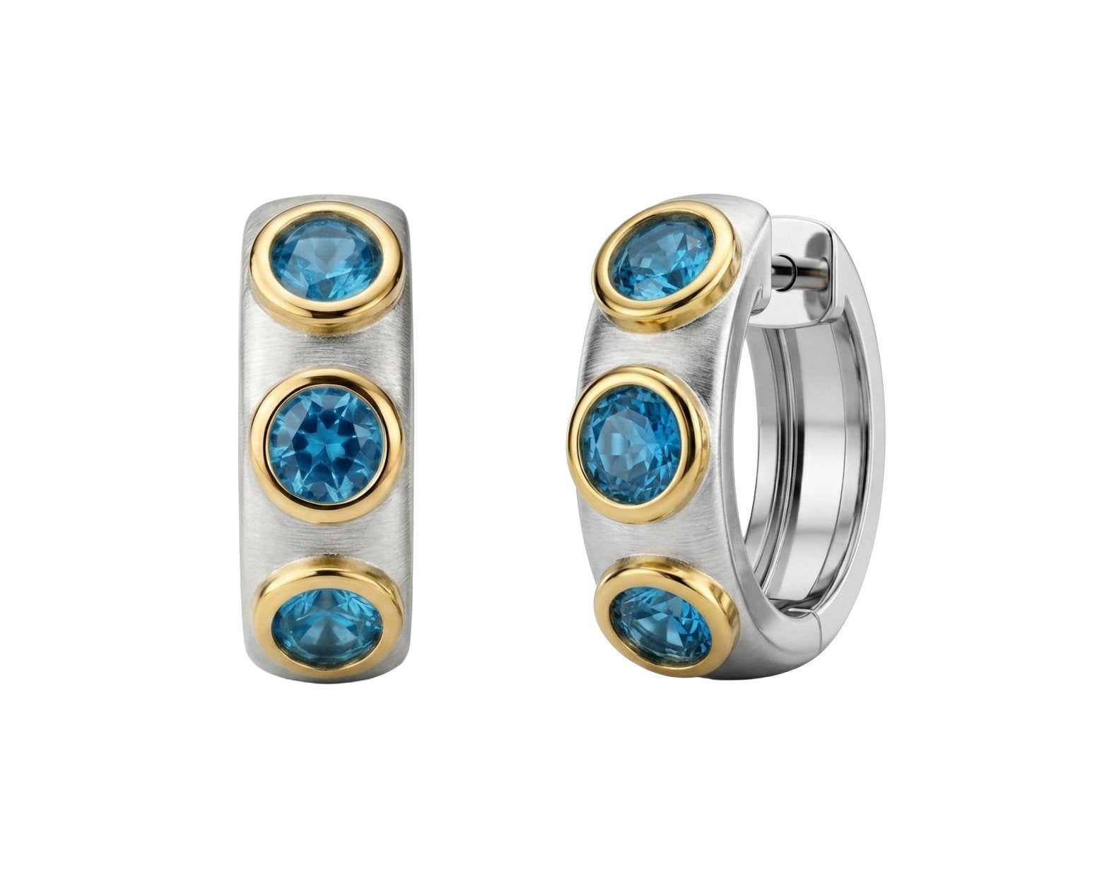 London Blue Topaz Bezel Set Mix Metal Hoops