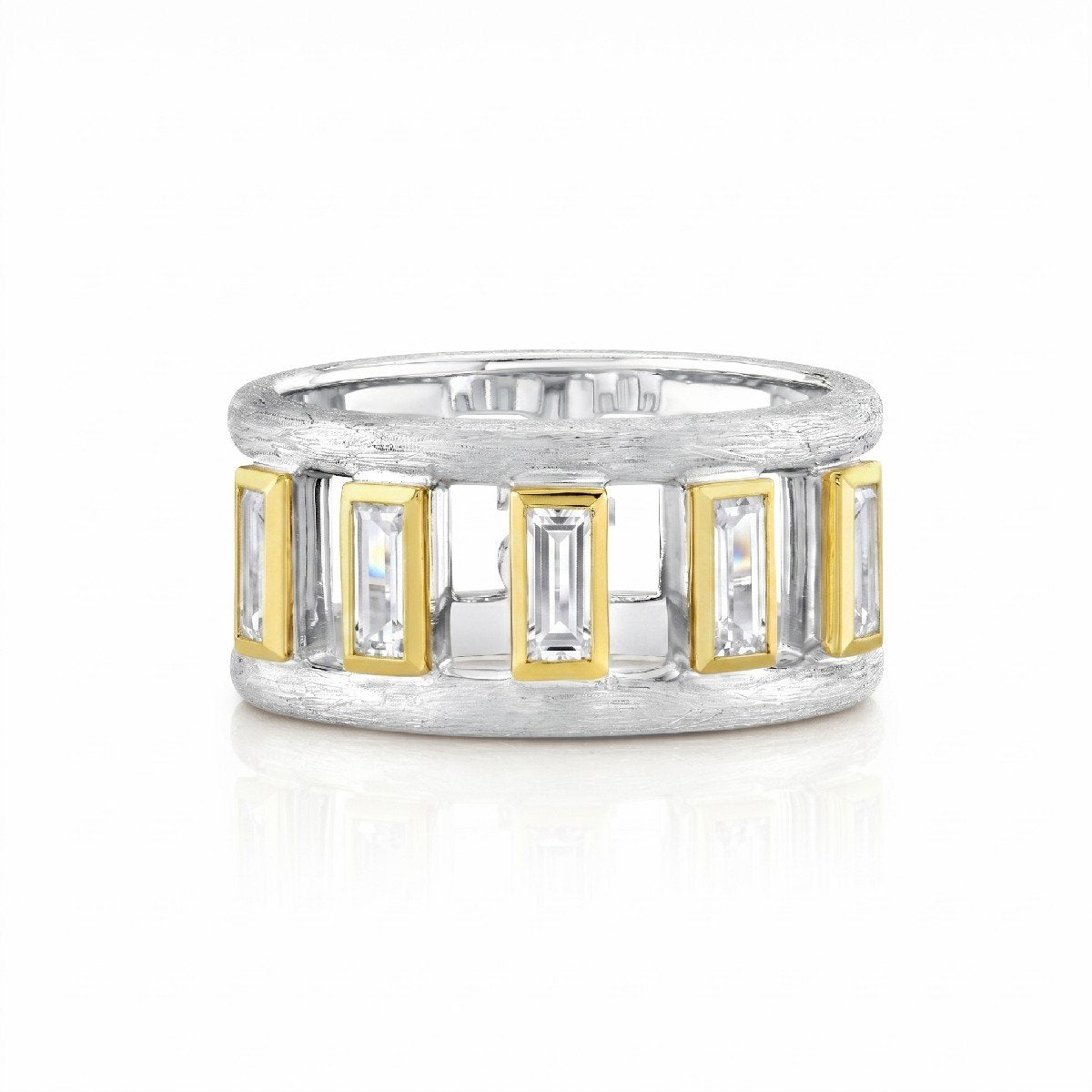 Mixed Metal White Topaz Baguette Band