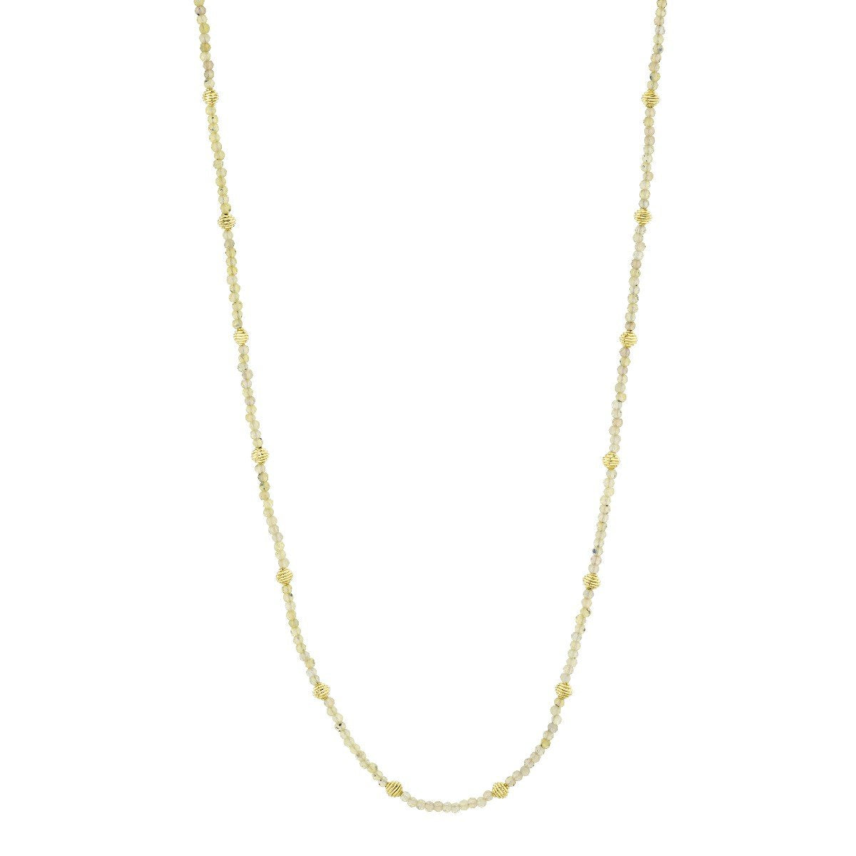 Green Diamond Bead Necklace With Gold Strie Stations