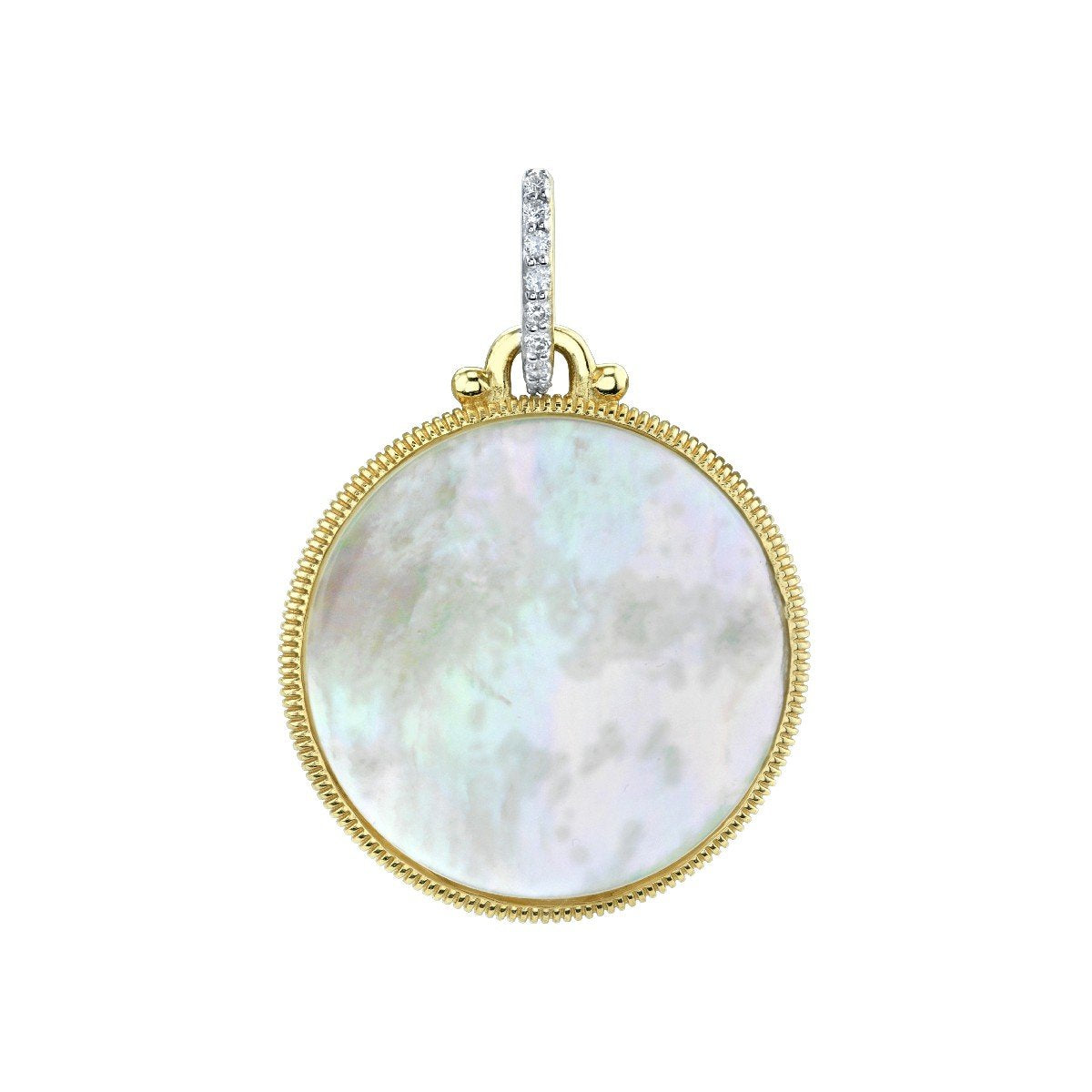 Mother Of Pearl Disc Pendant With Diamonds
