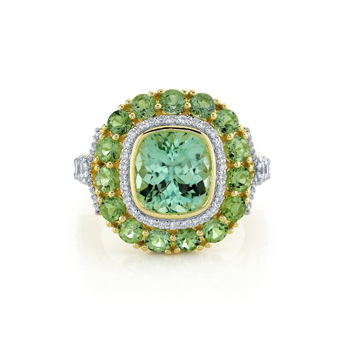 Mint Green Tourmaline Ring With Seafoam Tourmaline And Diamonds