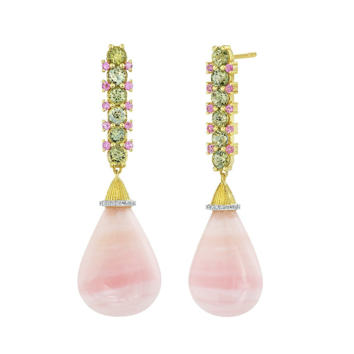 Pink Opal Drops With Green And Pink Sapphires