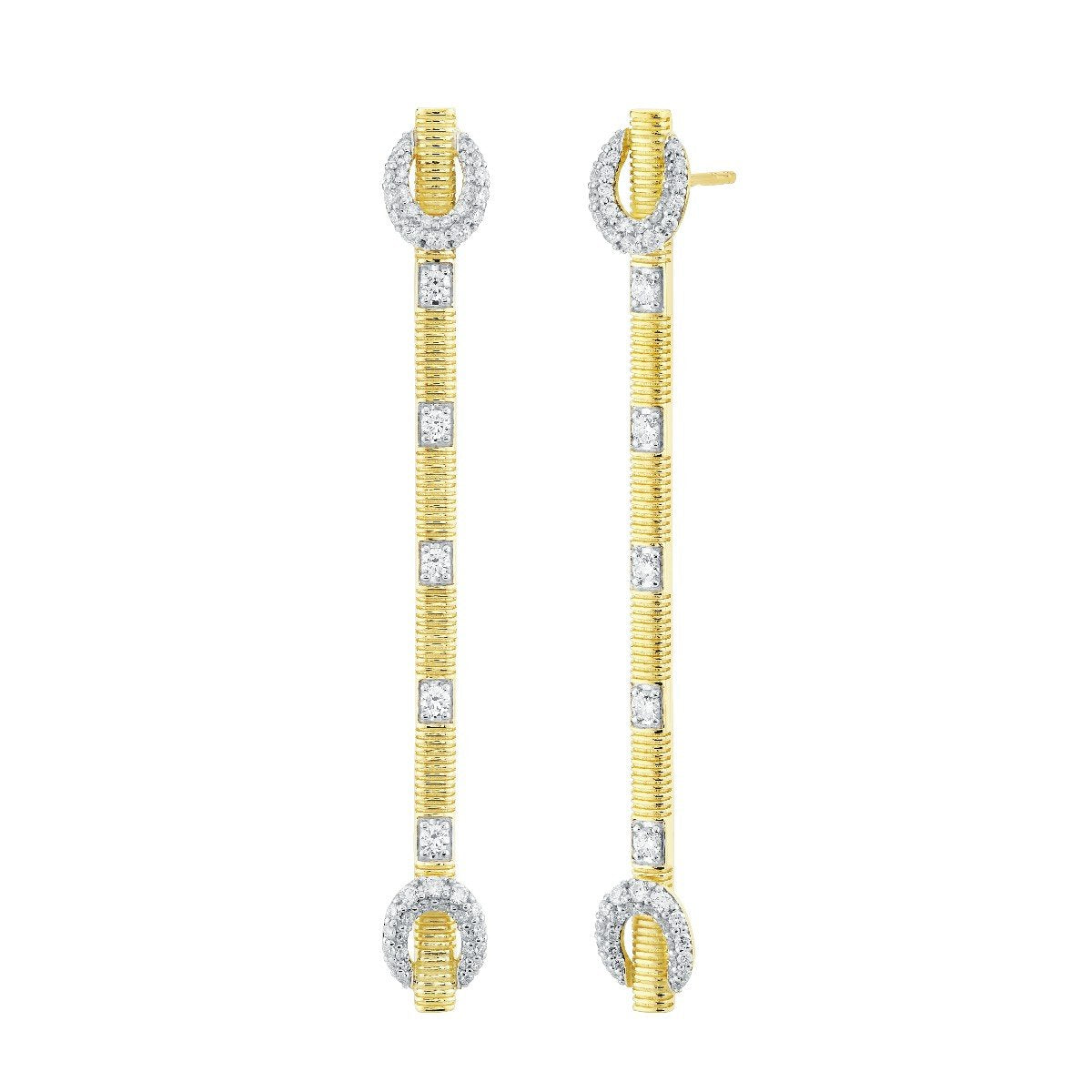 Strie And Diamond Stick Earrings