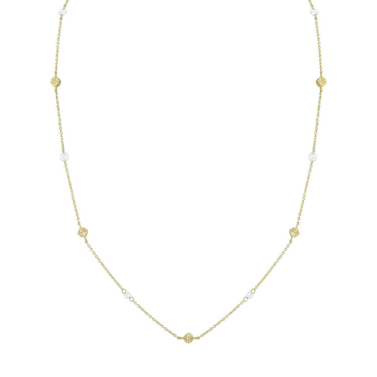 Rose Cut Diamond And Gold Strie Station Chain