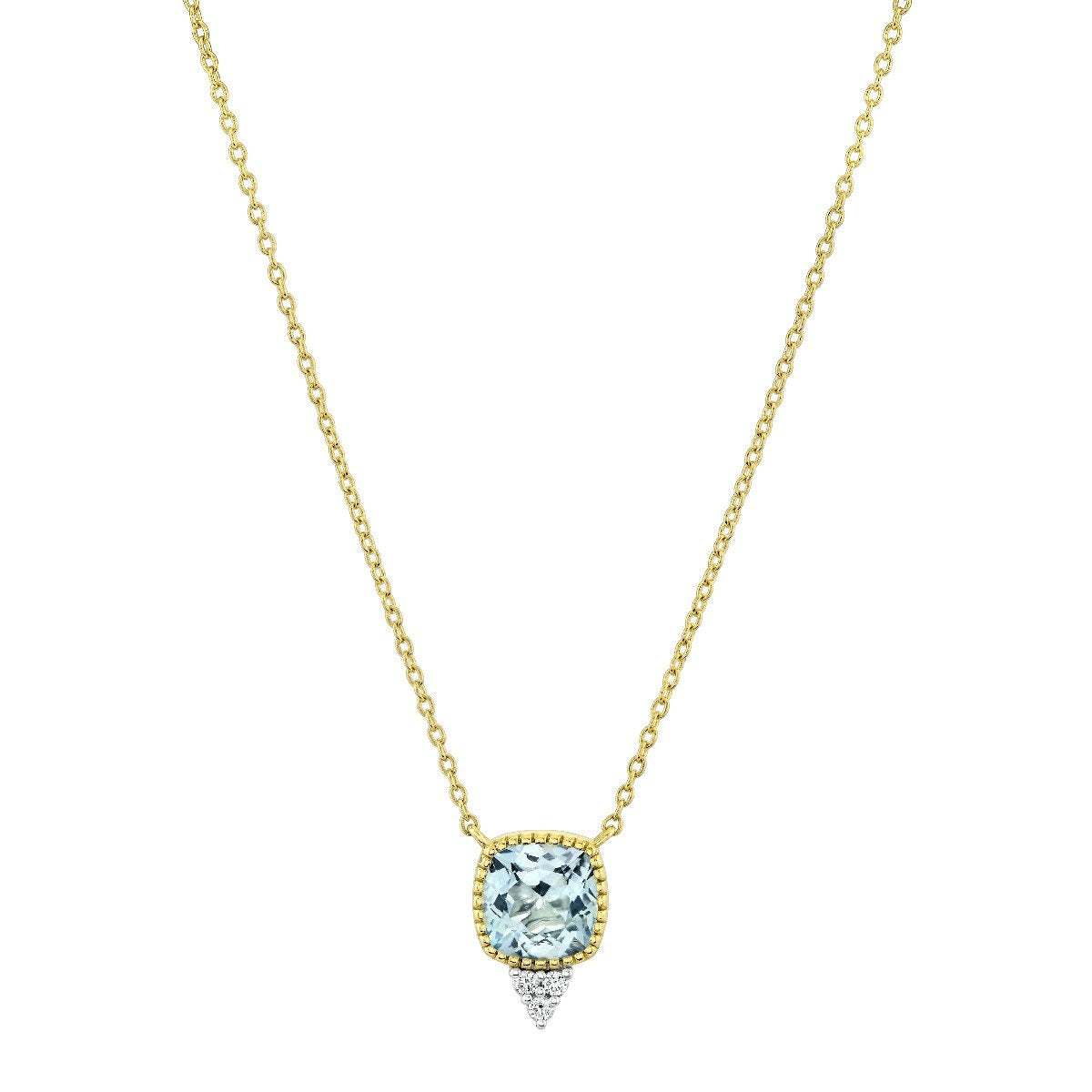 Sky Blue Topaz Cushion Pendant With Diamonds