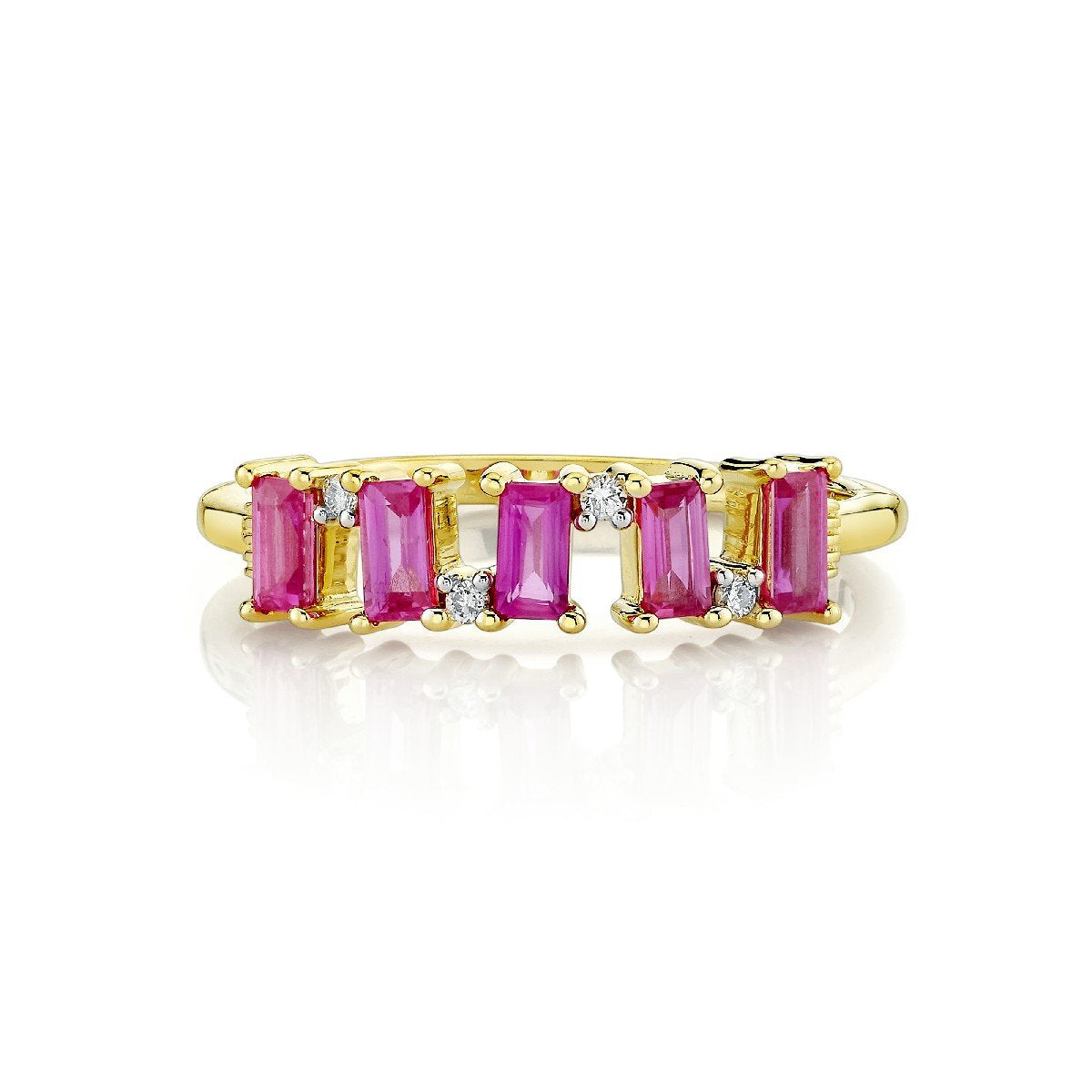 Pink Sapphire Baguette And Diamond Band