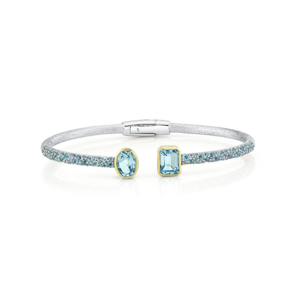 Swiss Blue Topaz Pave Stretch Bracelet With Sky Blue Topaz Ends