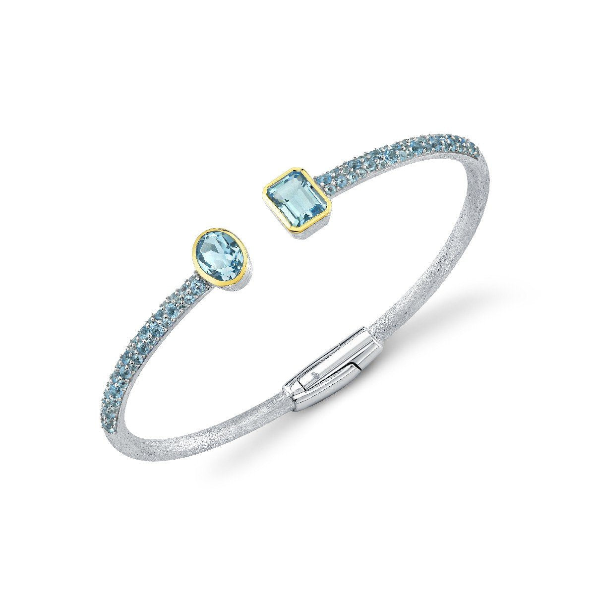 Swiss Blue Topaz Pave Stretch Bracelet With Sky Blue Topaz Ends
