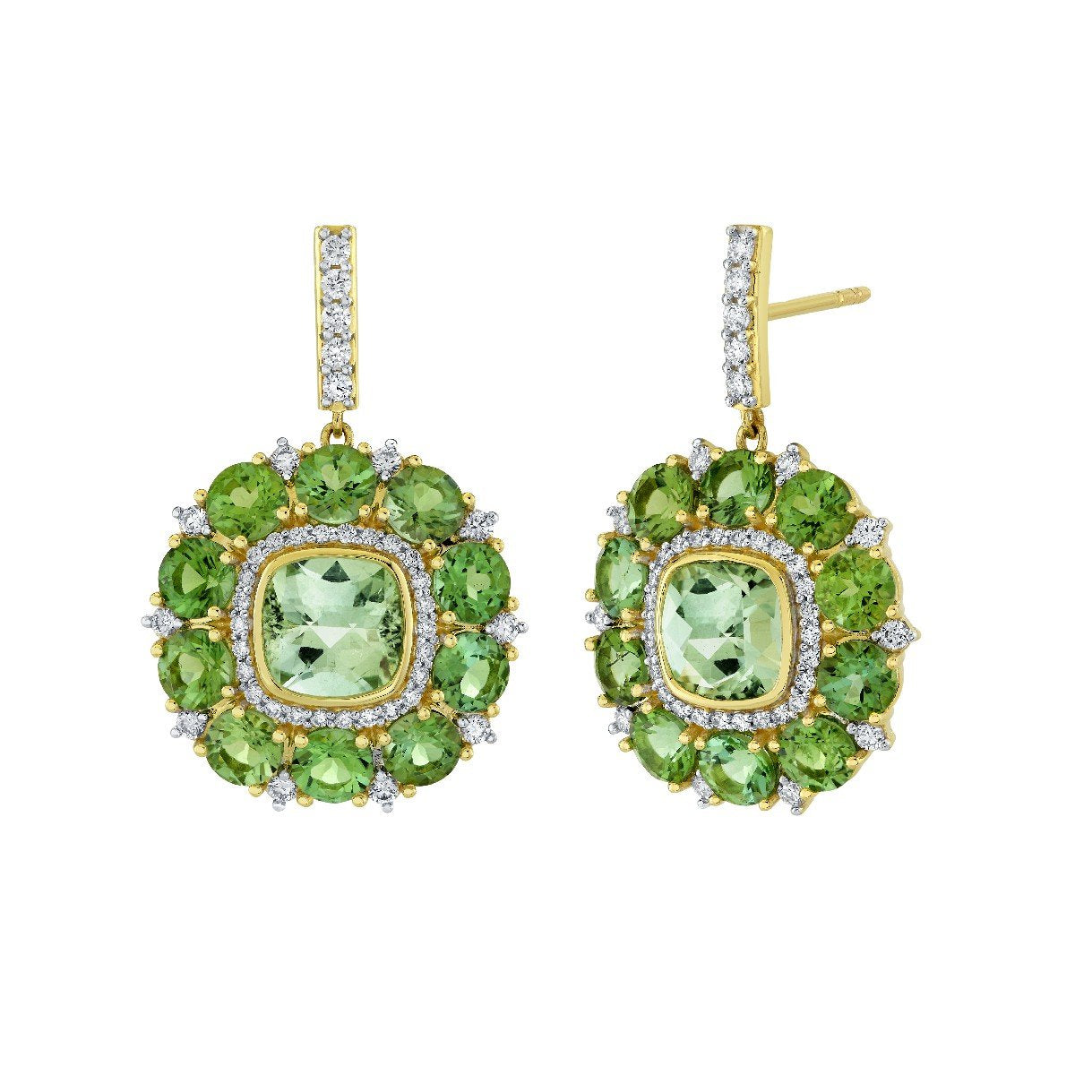Seafoam Tourmaline And Blue Green Tourmaline Earrings With Diamonds