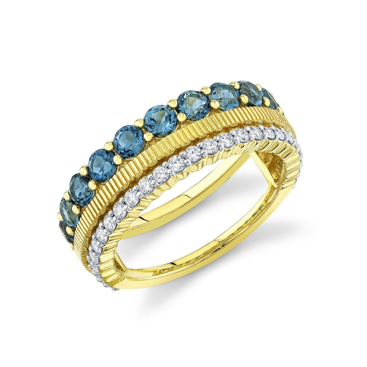 London Blue Topaz & Diamond Triple Row Band