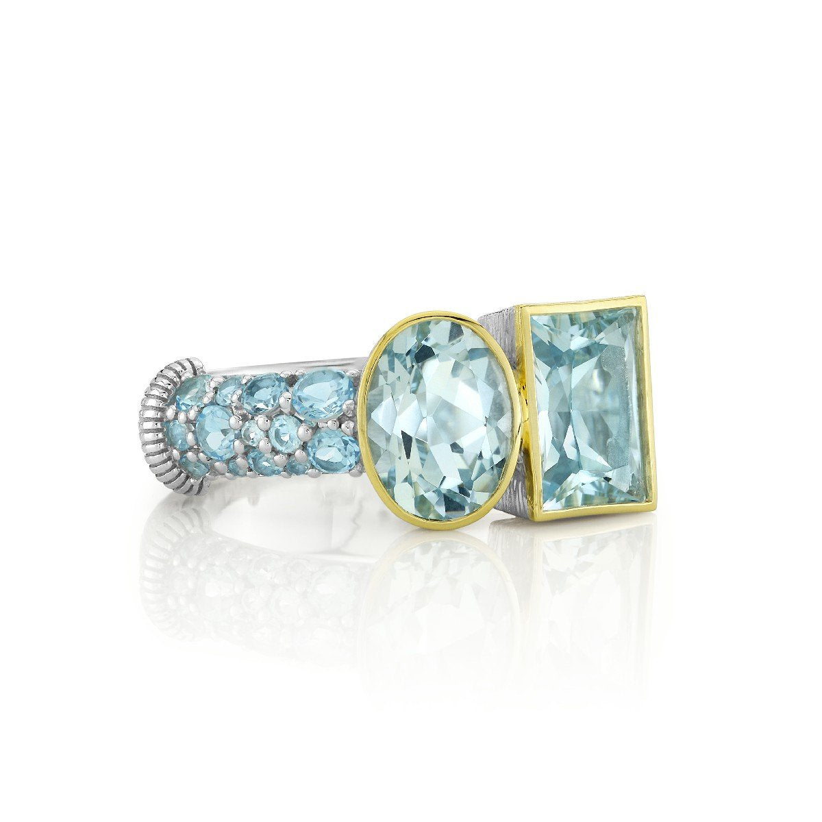 Mixed Metal Blue Topaz Toi Et Moi Ring