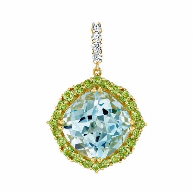 Blue Topaz And Light Tsavorite Pendant With Diamonds
