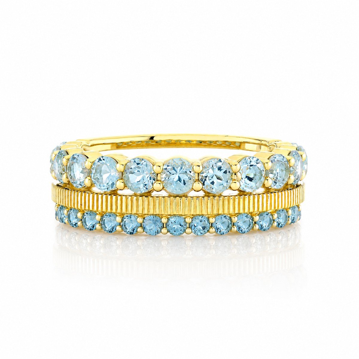 Blue Topaz & Diamond Triple Row Band