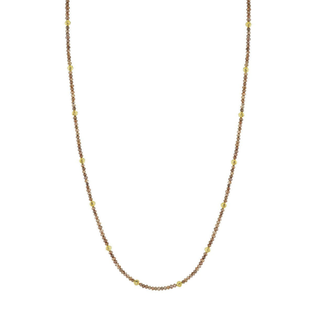 Champagne Diamond Bead Necklace With Gold Strie Stations