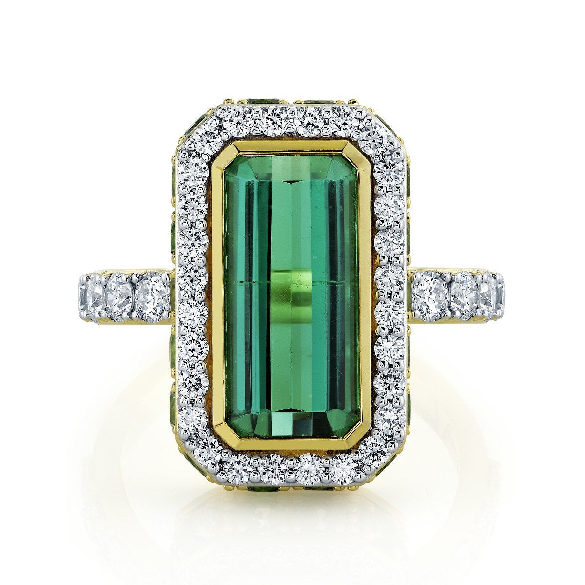 Blue Green Tourmaline Ring With Diamonds