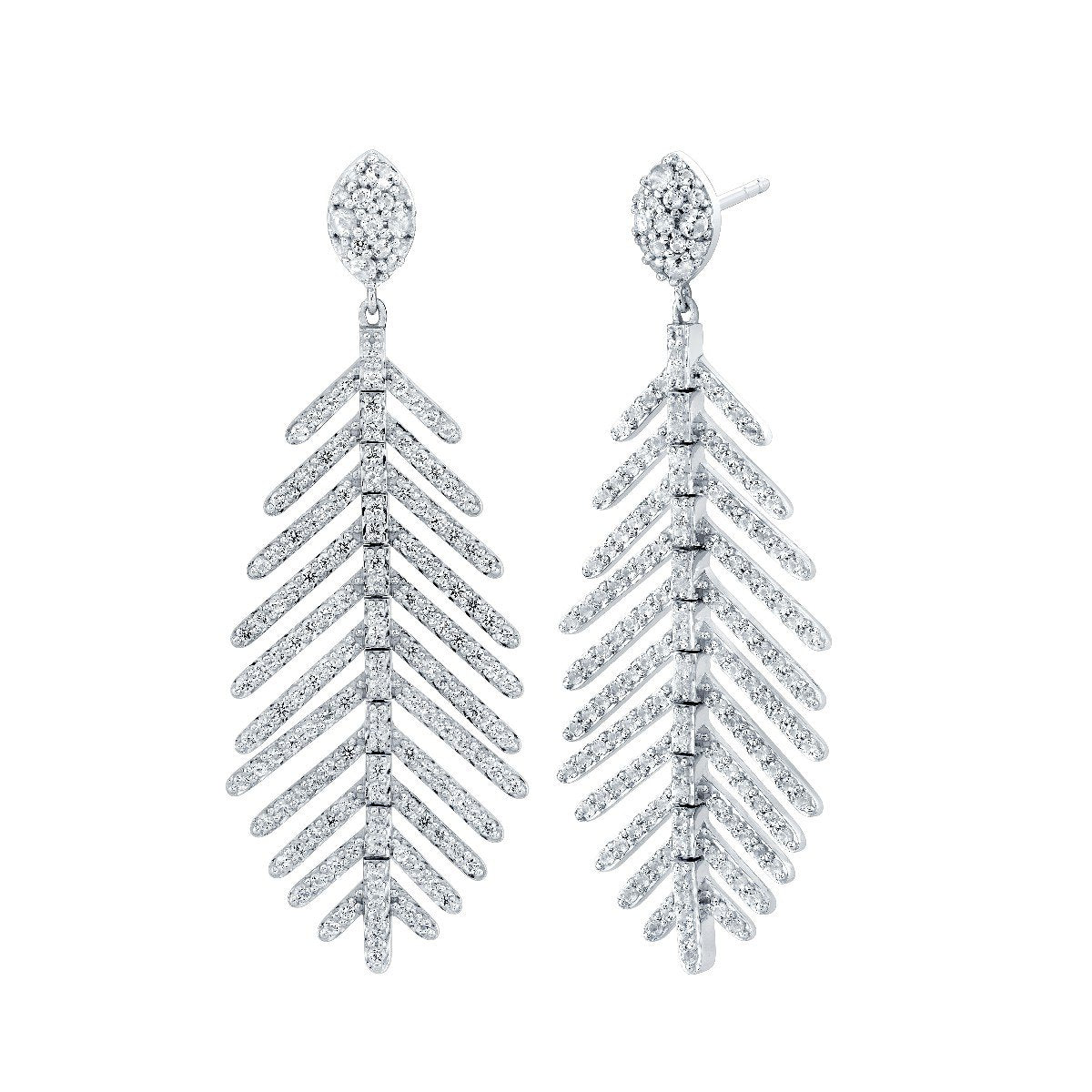 White Topaz Sterling Silver Feather Earrings