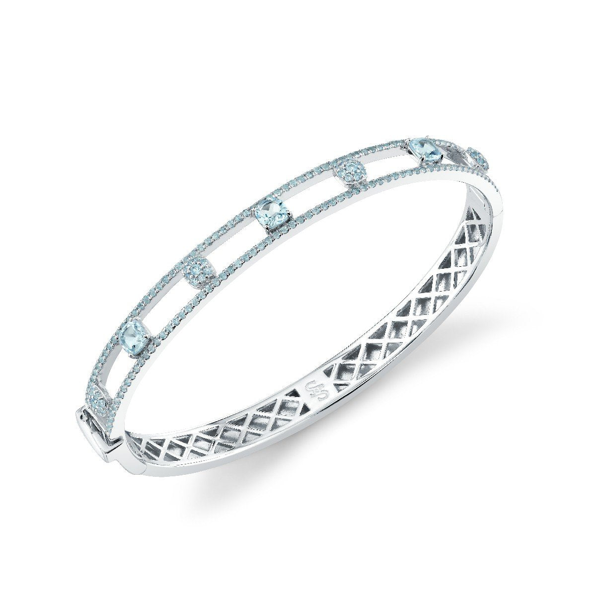 Sky Blue Topaz Cushion And Swiss Blue Pave Sterling Silver Bracelet