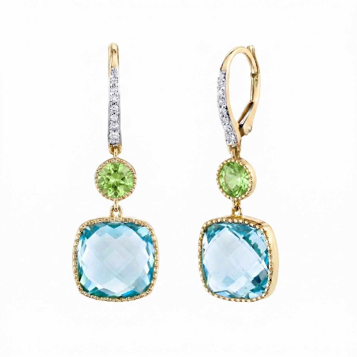 Blue Topaz Cushion Drop Earrings