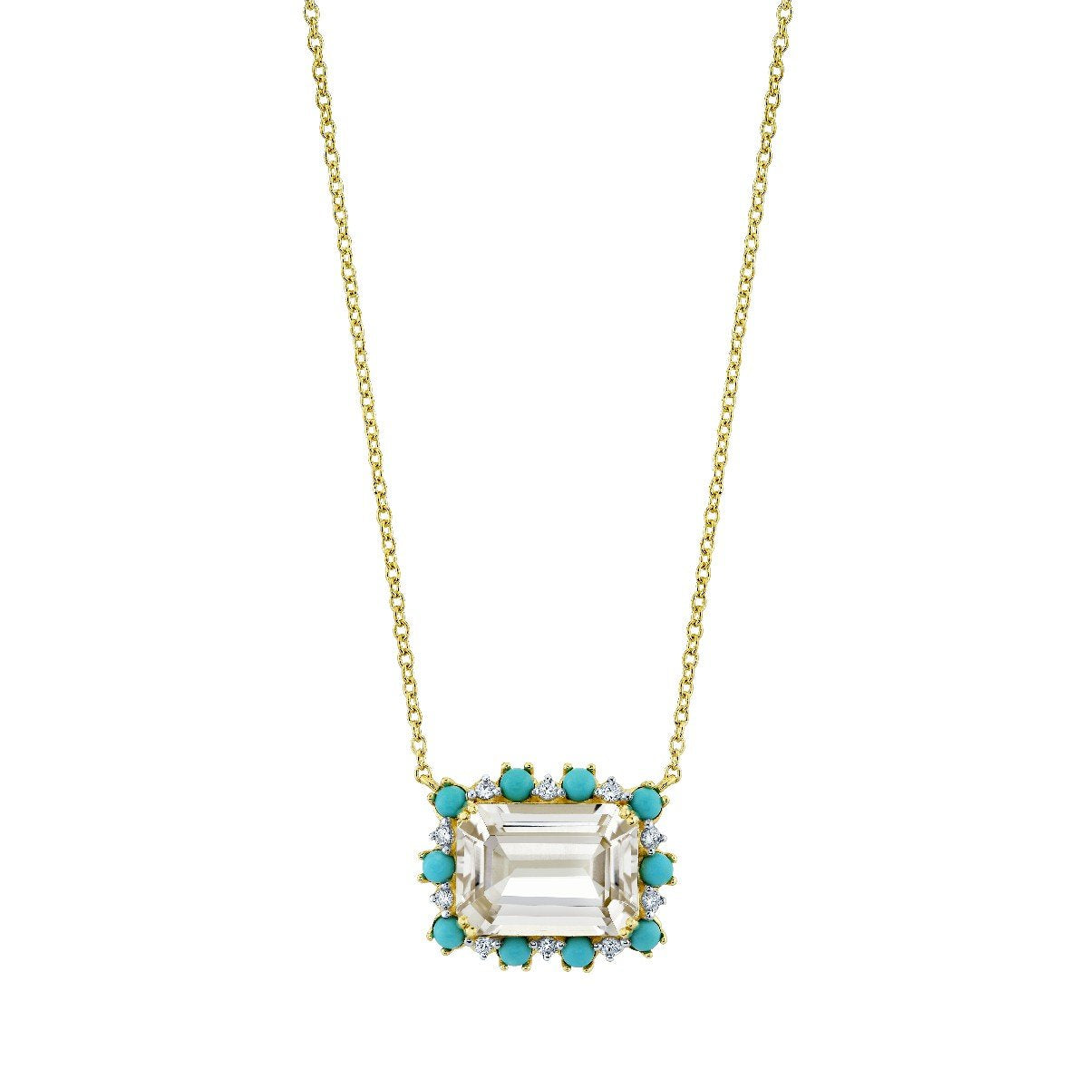 White Topaz Pendant With Turquoise And Diamonds