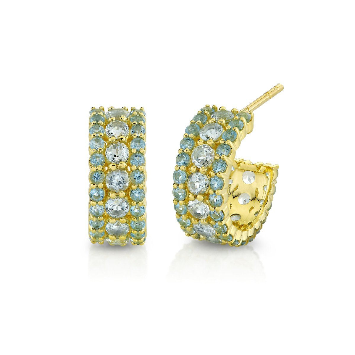 Blue Topaz Triple Row Hoops