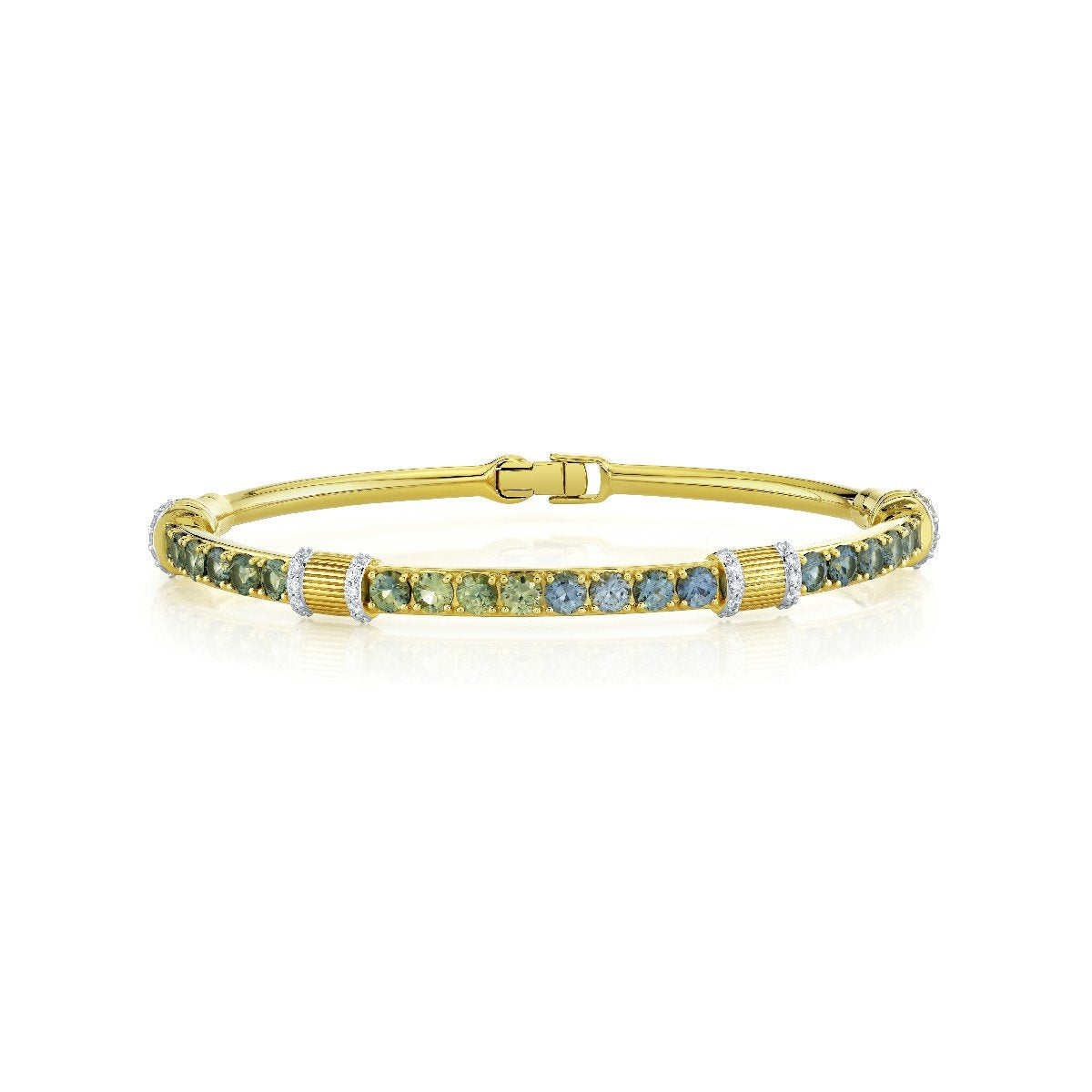 Blue Green Sapphire Bracelet With Diamonds