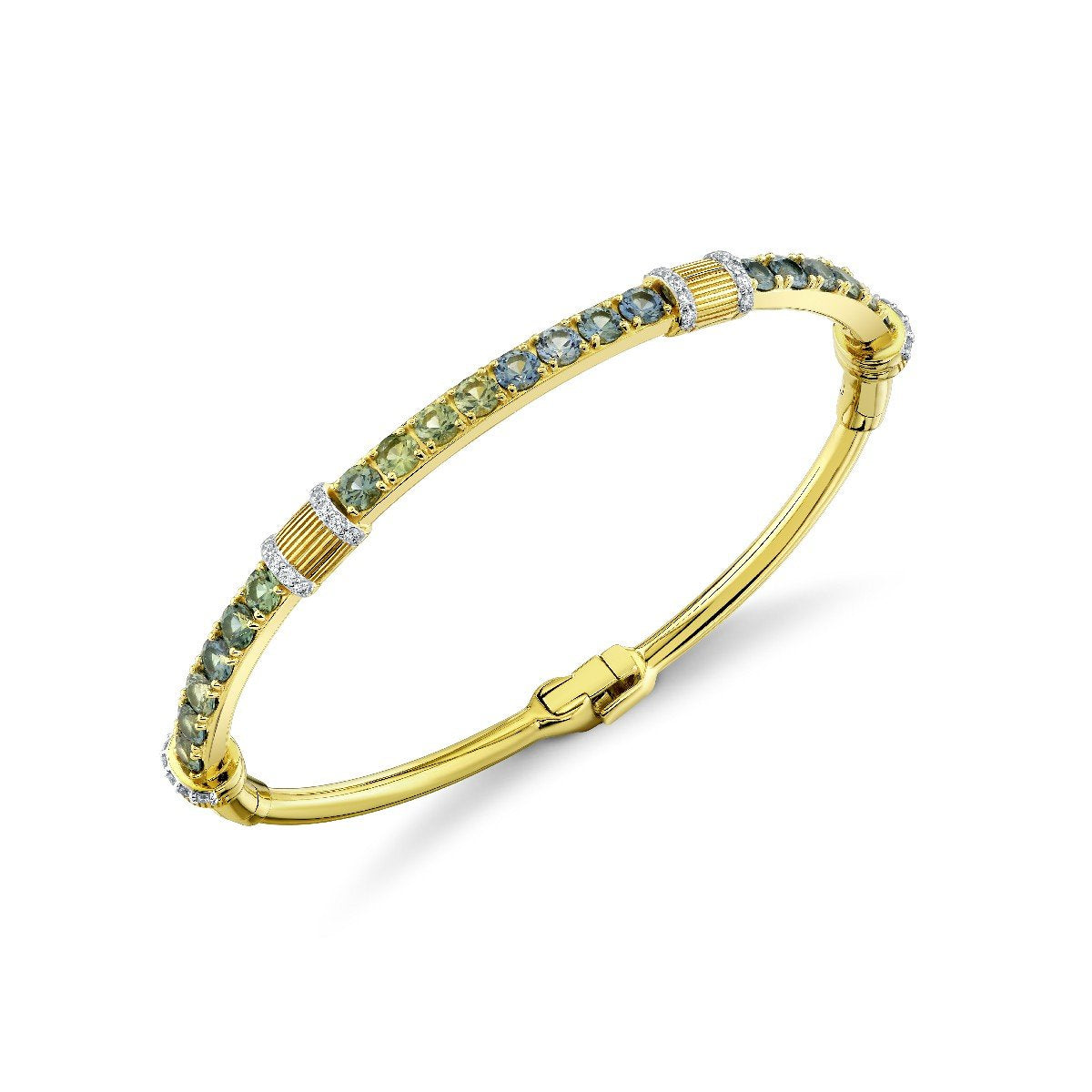 Blue Green Sapphire Bracelet With Diamonds