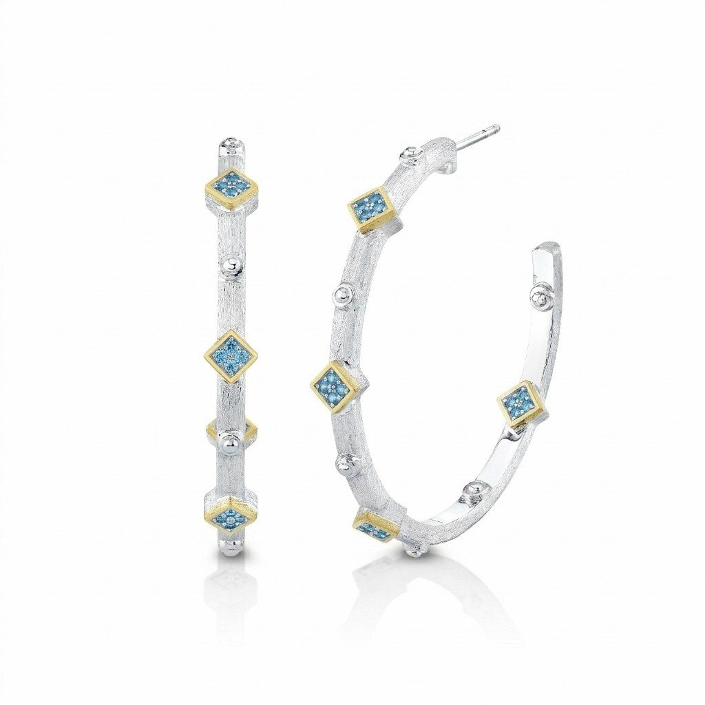 Mixed Metal Large Inside Out Hoop with Swiss Blue Topaz