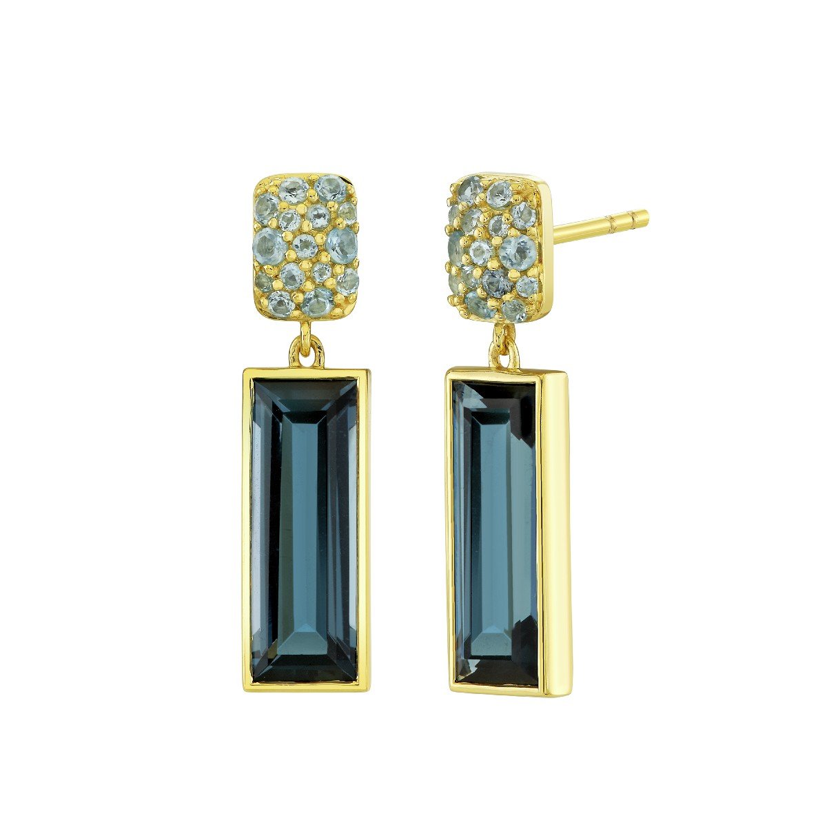 Blue Topaz Baguette Drop Earrings