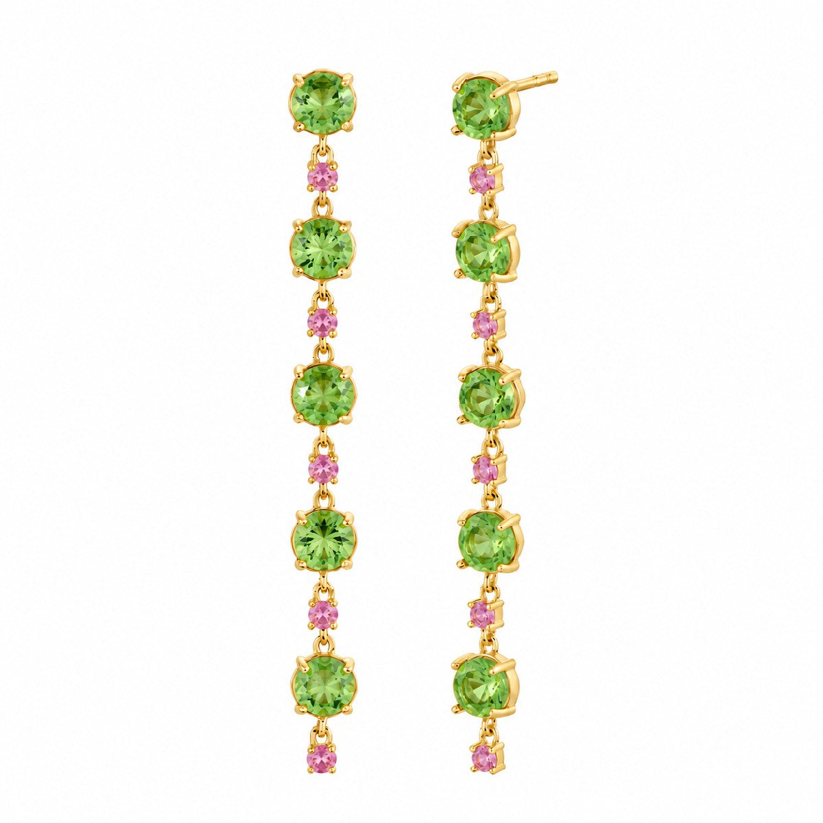 Light Tsavorite And Pink Sapphire Drop Earrings