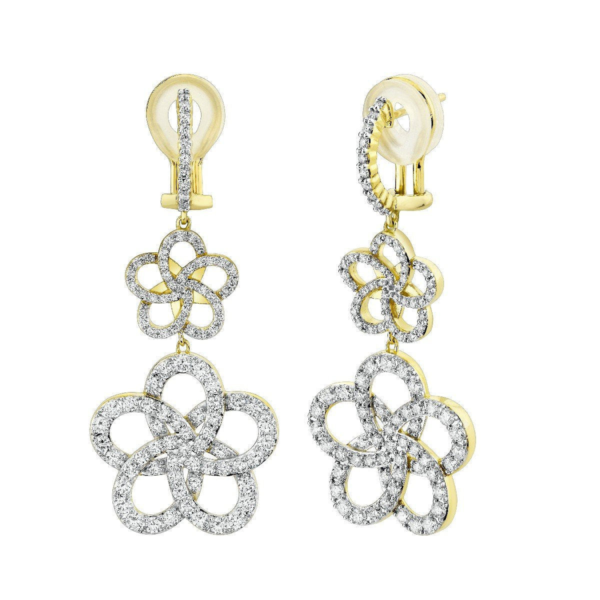 Diamond Flower Double Drop Earrings