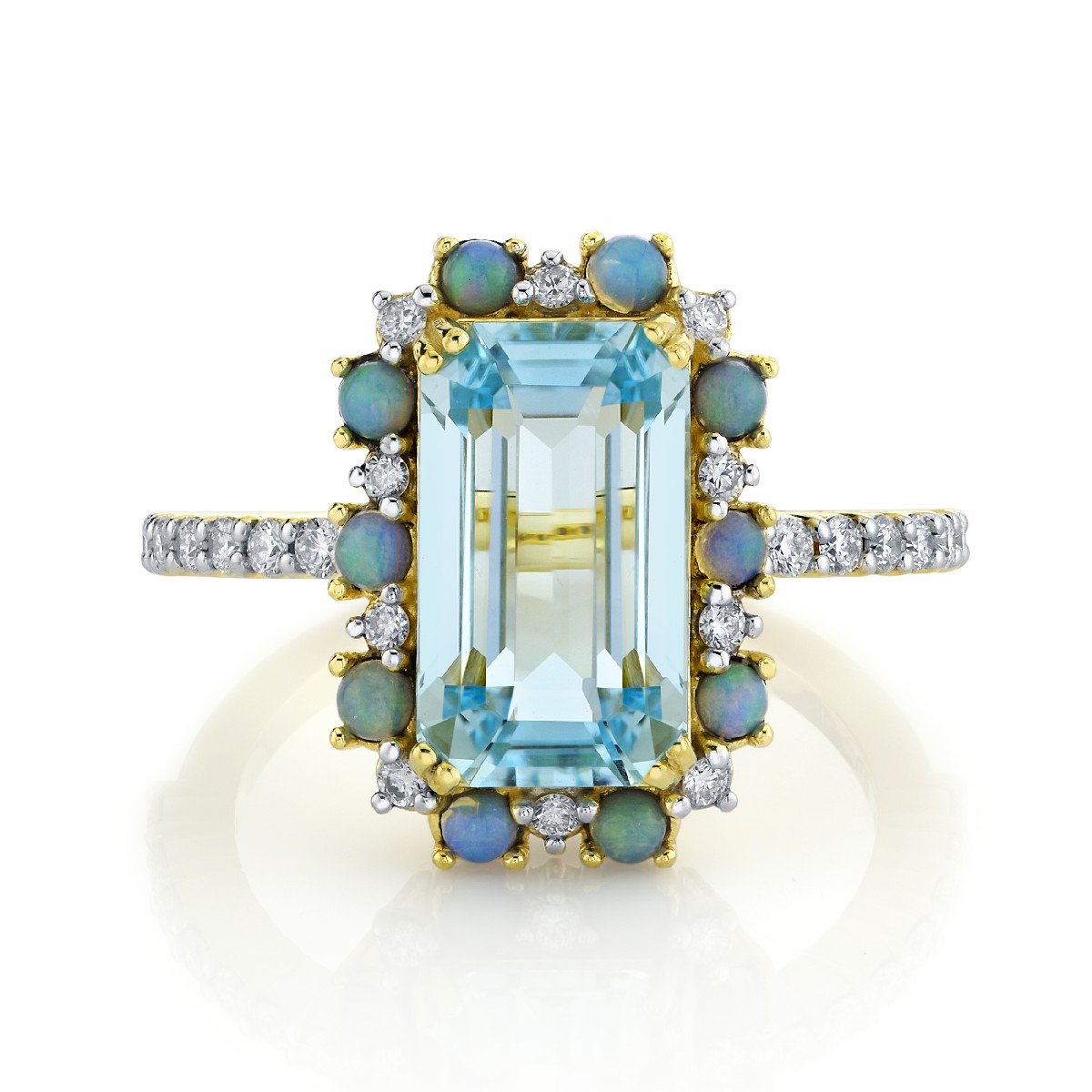 Skyb Blue Topaz Ring With Diamond And Opal Halo