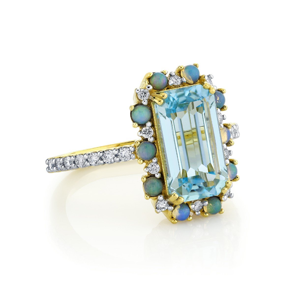Skyb Blue Topaz Ring With Diamond And Opal Halo