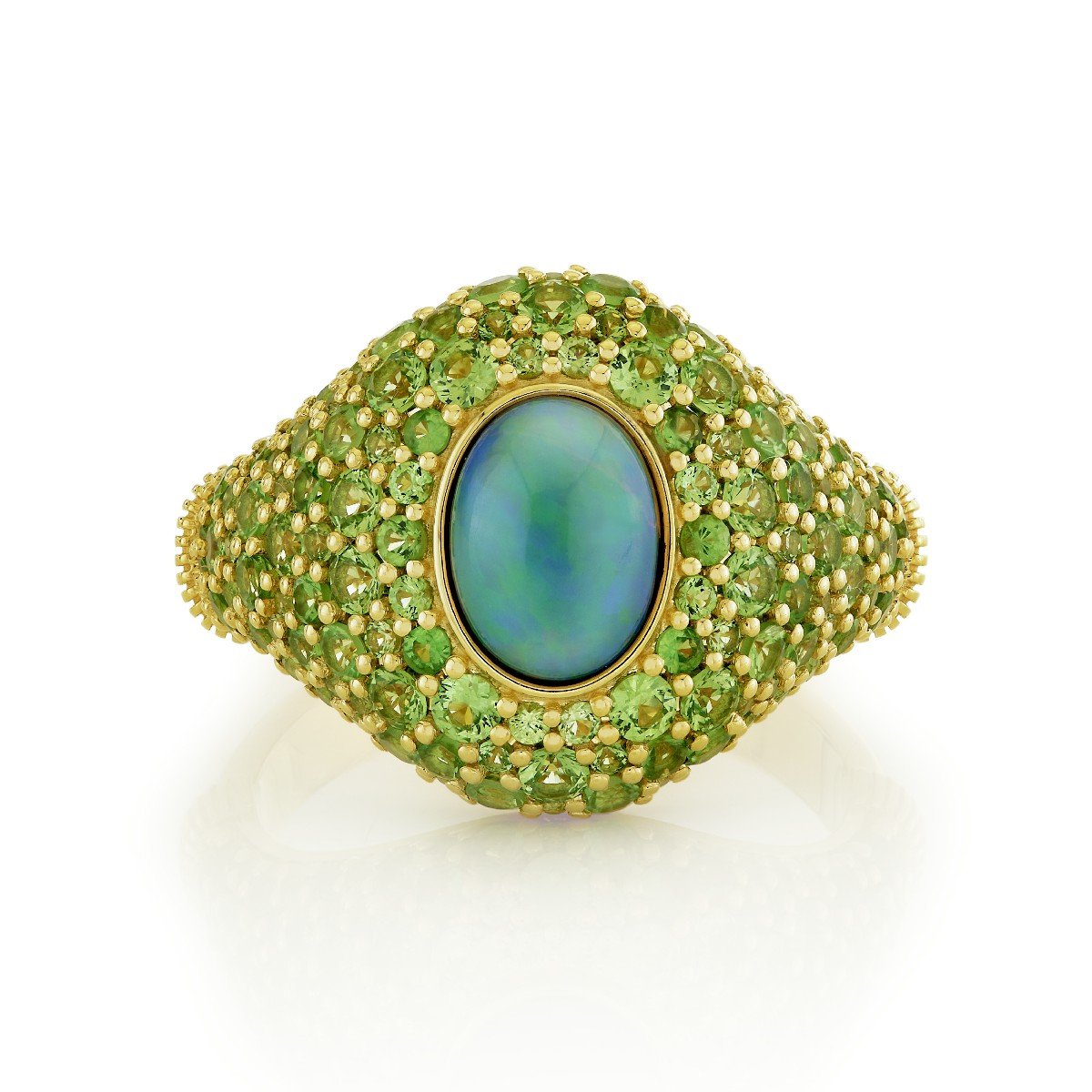 Ethiopian Opal And Light Tsavorite Signet Ring