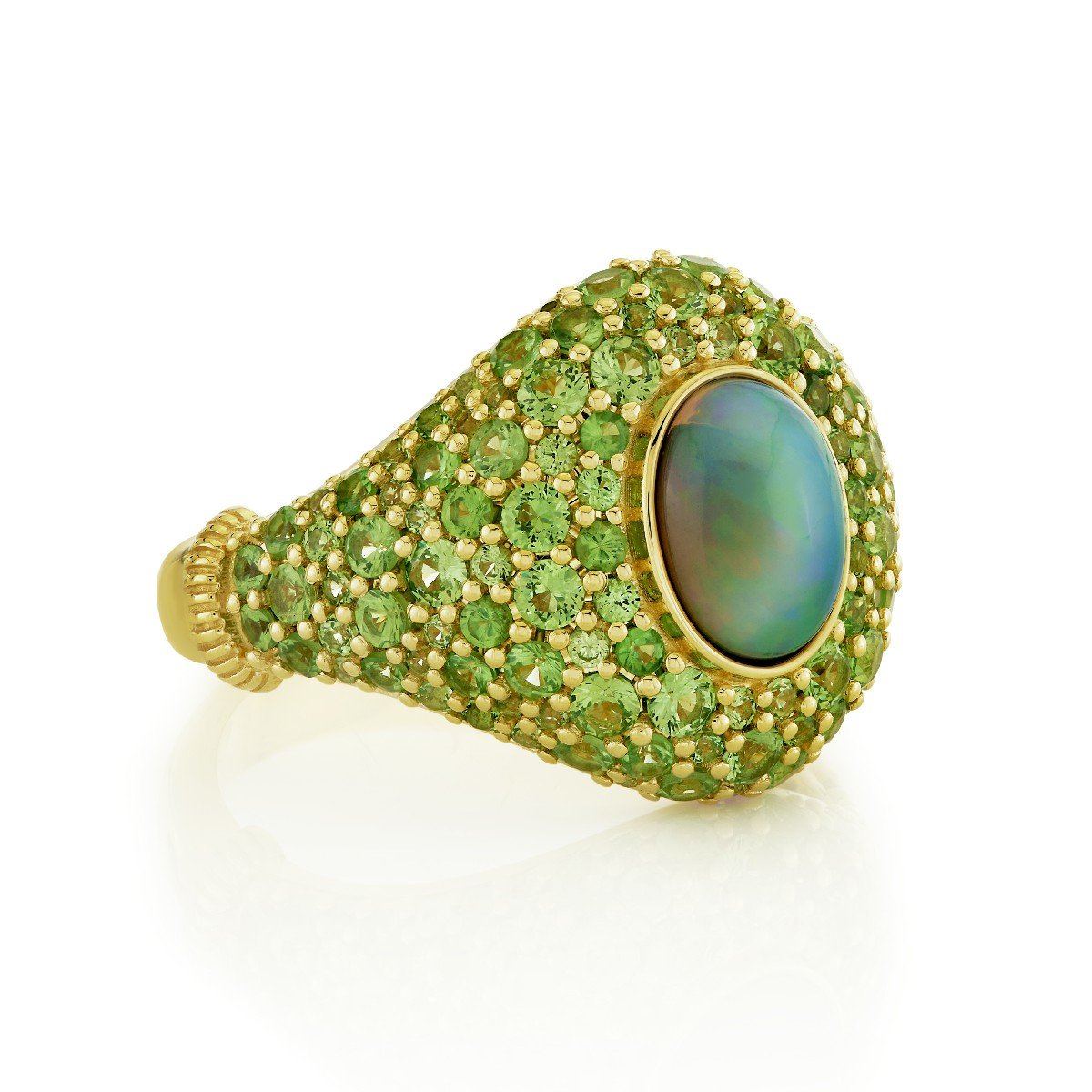 Ethiopian Opal And Light Tsavorite Signet Ring