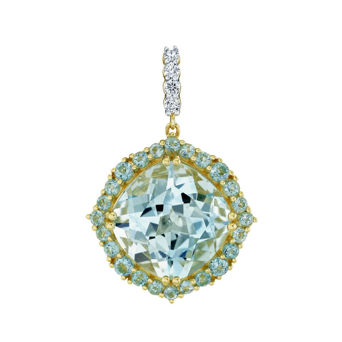 Blue Topaz Cushion Pendant With Diamond Bale