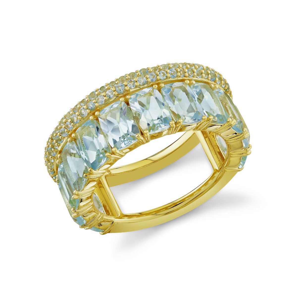 Blue Topaz Cushion And Pave Band