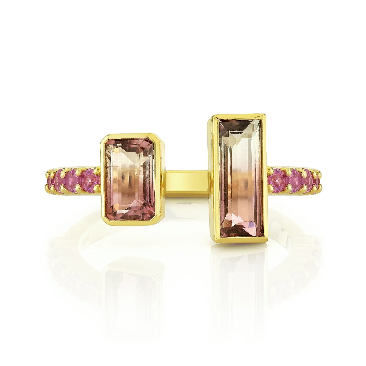 Watermelon Tourmaline Baguette Bypass Ring With Pink Sapphires