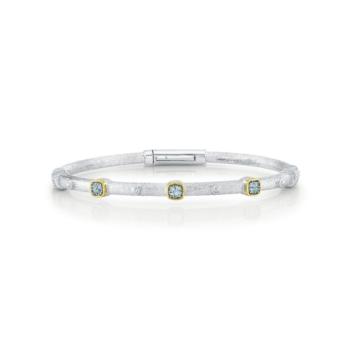 Mix Metal Bracelet With Swiss Blue Topaz Pave Stations
