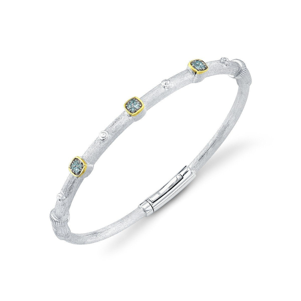 Mix Metal Bracelet With Swiss Blue Topaz Pave Stations