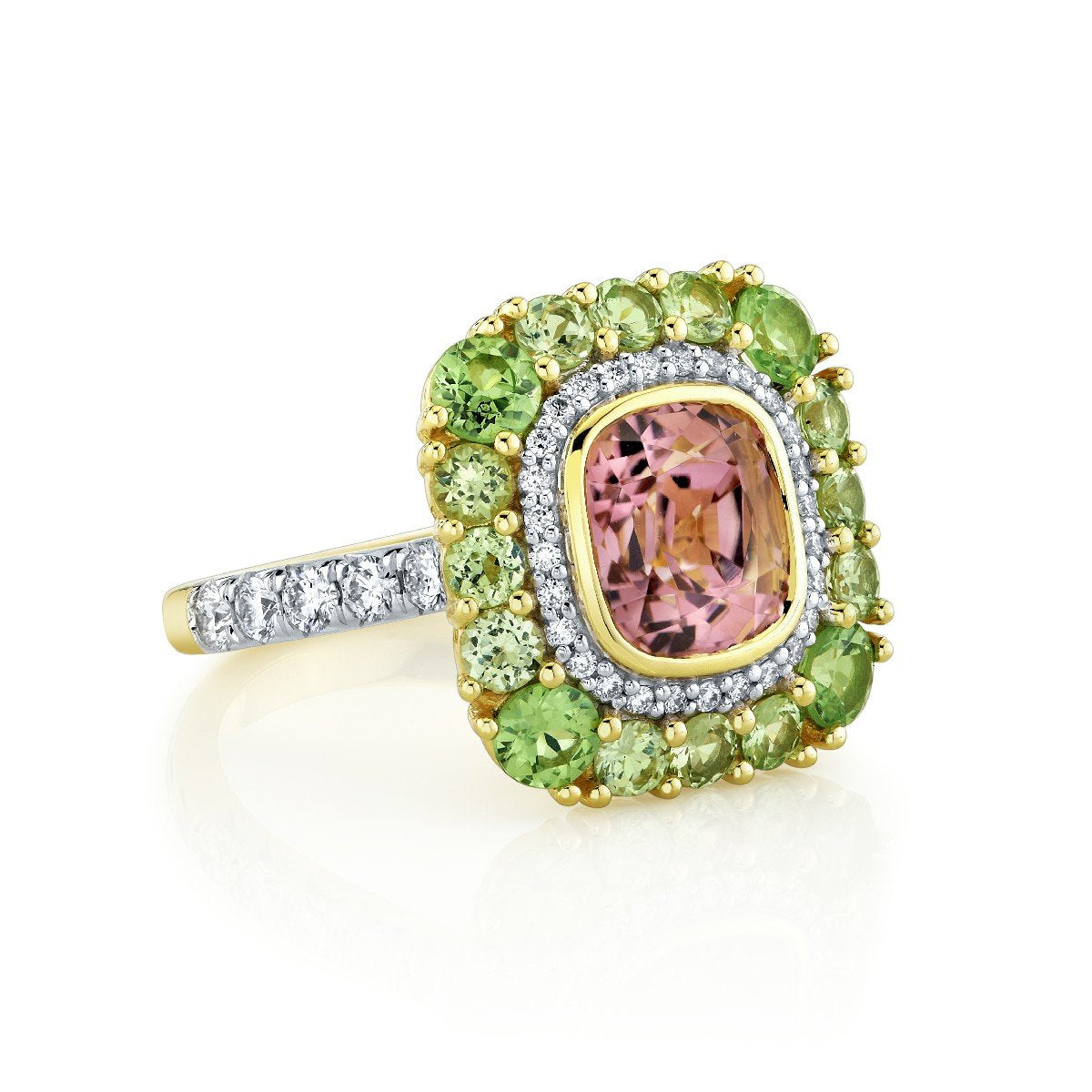 Pink Tourmaline And Merelani Mint Garnet Ring
